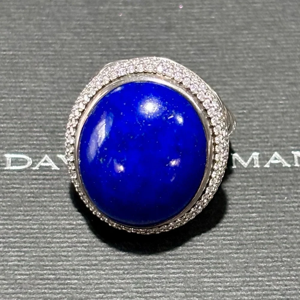 David Yurman Albion Lapis Lazuli Diamond Ring Size 6 Large Cable Statement